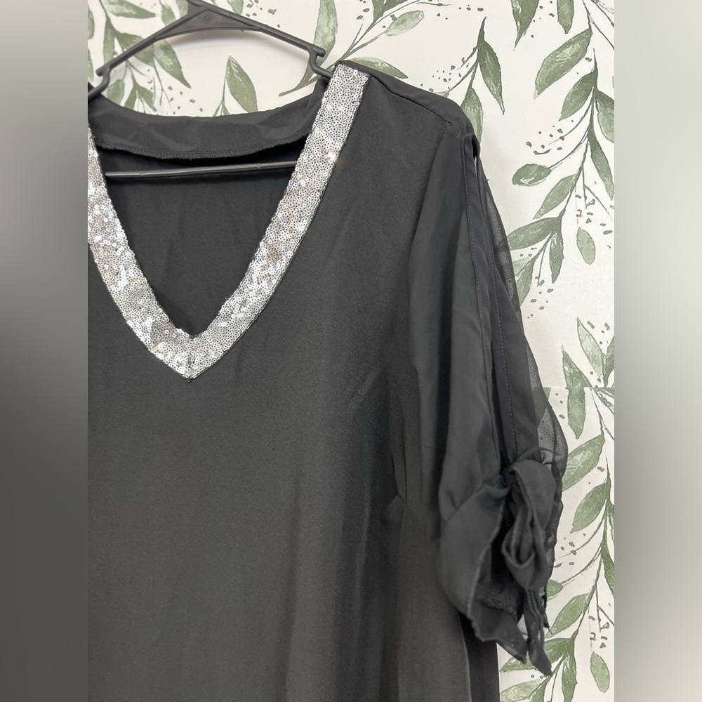 Loose Comfy V Neck Short Sleeve Bow Off Shoulder Midi Sequin Dress Boho Size XXL - Picture 6 of 14